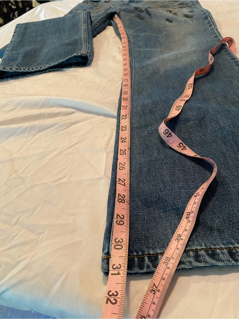 VTG Express Jeans 100% Cotton Studded Sunburst Low Rise Flare Leg 7/8 Y2K - Picture 10 of 15